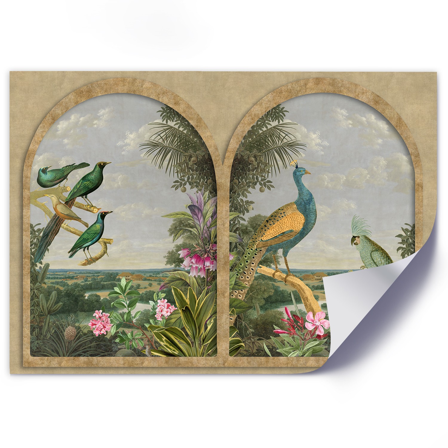 Window with tropical birds