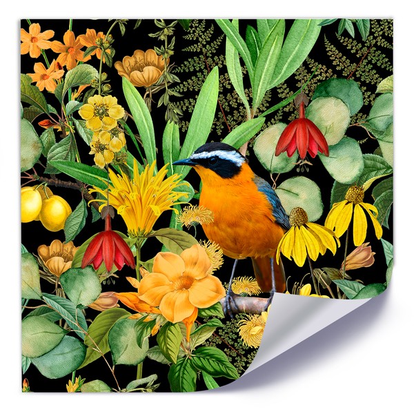 Bird and colorful flowers