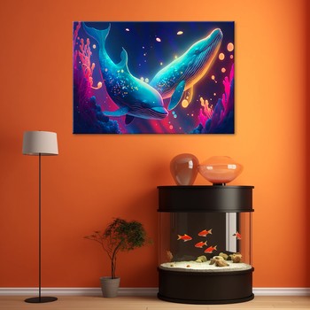 Neon whales underwater