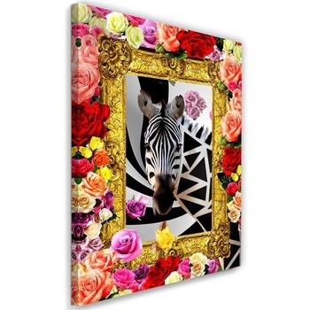 Zebra and colourful roses