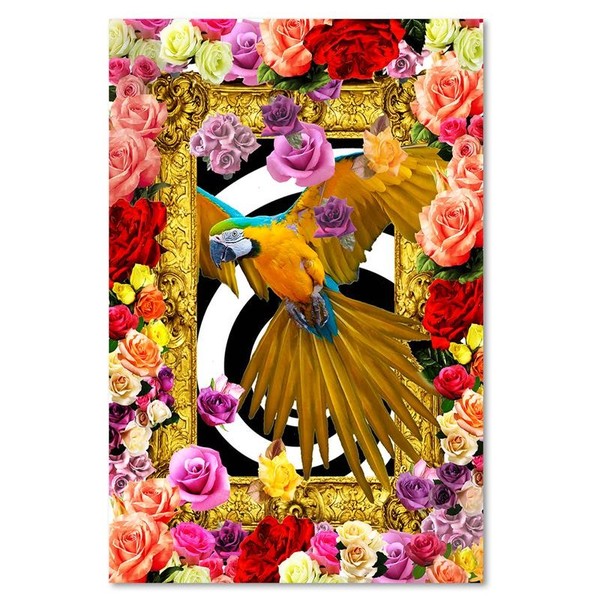 Bedroom wall art painting - Parrot and colourful roses | ARC PRINT