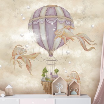 Hot air balloon flying house and fish