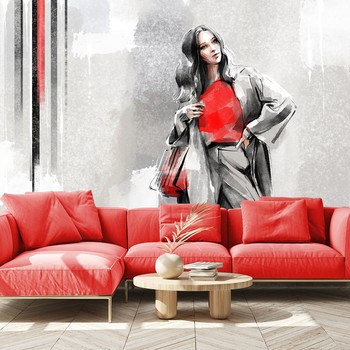 Young Modern Woman Red Grey