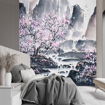 Cherry blossom on a mountain background
