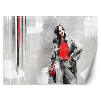 Young Modern Woman Red Grey