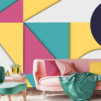 Geometric Abstract Yellow Pink Turquoise